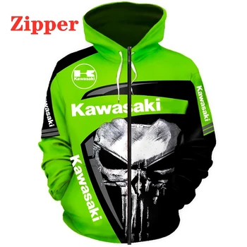 2021 Naujas Kawasaki Logotipas Punisher 3D Spausdinimo Hoodies Vyrų Zip Hoodie Palaidinukė Sportinę Motociklo Lenktynių Drabužių Vyriška Striukė