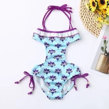 2021 Naujas Vasaros Baby Girl Raukiniai Gėlių Spausdinti maudymosi Kostiumėliai maudymosi kostiumėlį Backless Romper Jumpsuit 