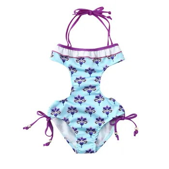 2021 Naujas Vasaros Baby Girl Raukiniai Gėlių Spausdinti maudymosi Kostiumėliai maudymosi kostiumėlį Backless Romper Jumpsuit 