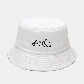 2021 Naują Kibirą Skrybėlės Moterų Star Mėnulis Siuvinėjimas MEDVILNĖS Kepurės Panamos Skrybėlės Vyrų Vasaros Lauko Laisvalaikio Apsaugos nuo Saulės Boonie Hat