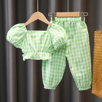 2021 naujų mergaičių vaikų vasaros drabužių kūdikių apranga rinkiniai, pledas, viršuje kelnės tinka bamblys mergaitėms, vaikams, drabužiai kūdikiams gimtadienio rinkinių