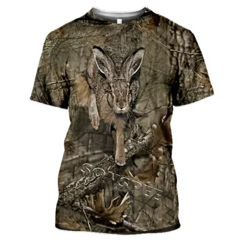 2021 Vasaros Atsitiktinis Juokinga Vyrų ir Moterų Kamufliažas T-shirt Medžioklės Gyvūnų Triušis 3D Gatvės Mados Drabužių trumpomis Rankovėmis