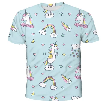 2021 Vasaros Mados Unisex Vienaragis T-shirt Vaikams Berniukams trumpomis Rankovėmis, Baltos Kūdikių Trišakiai vatos Pagaliukai Vaikams Mergaitėms, Drabužiai, 4-14Y