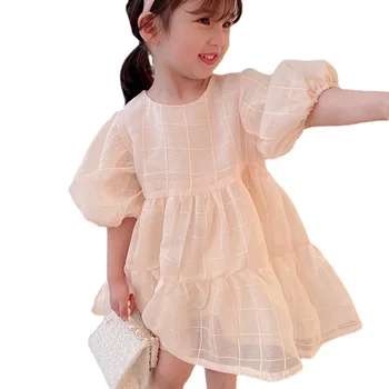 2021 Vasaros Mergaitės Korėjos Mielas Suknelė, 2-7 Metų Vaikams Saldus Drabužius, O-Kaklo Burbulas Rankovėmis Suknelės Mergaitėms, Vaikams Laisvalaikio Drabužiai