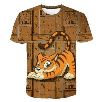 2021 vasaros tigras ir fox atspausdintas T-shirt juoda trumpas rankovėmis drabužius berniukas drabužiai, laisvalaikio animacinių filmų vaizdo drabužiai
