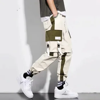 2021 Vyrų Krovinių Kelnės Hip-Hop Kišenės Kelio Juostos Haremas Poilsiu Kelnes Harajuku Mados Banga Atsitiktinis Medvilnės Streetwear Kelnės