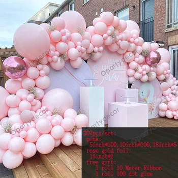207Pcs Big Pink Macaron Balionų Girliandą Arch Rose Aukso Folija Ballon Baby Shower Panele, Gimtadienis, Vestuvės Apdailos Reikmenys