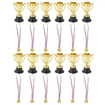 24pcs Mini Plastikiniai Puodeliai Trofėjų ir Apdovanojimų Medaliai, Prizai, Medaliai, Dovanos Apdovanojimai Trofėjus Žaislai (12pcs Trofėjų 12pcs Medaliai Atsitiktinių Spalvų)