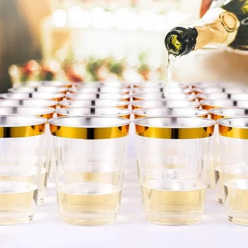 25 Žmones Šalies Aukso Plastiko Šalies Vienkartiniai Taurės Gimtadienio dekoracijas, ar Vestuves plastiko taurės stalo deco