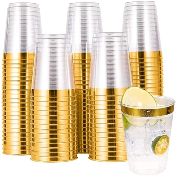 25 Žmones Šalies Aukso Plastiko Šalies Vienkartiniai Taurės Gimtadienio dekoracijas, ar Vestuves plastiko taurės stalo deco