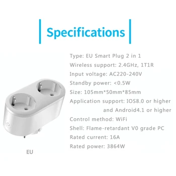 2in1 Smart Plug ES 16A Tuya Smart Plug WiFi tinklo Lizdas Smart Socket Suderinama Su 