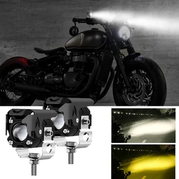 2vnt Motociklo galinio vaizdo Veidrodis Dual Spalva Darbas Žibintai LED Pagalbiniai Žibintai