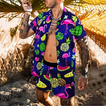 2vnt Vyrų Paplūdimio Marškinėliai Mados Havajų Spausdinti Trumpas Rankovės Marškinėliai Nustatyti Vasaros Laisvalaikio Dienos Vyrų Drabužiai