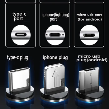3 1. Šviesos LED Magnetinio USB Įkrovimo Kabelis iphone, Android Įkroviklis, USB Laidas C Kabelio Greito Įkrovimo Magnetinio Kabelis