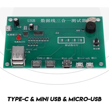 3 in 1 USB Kabelis Triados Testeris Įkrovimo Kabelis Bandymo Kortelės Tpye-C, Mini USB MiniUSB PCB Lenta Duomenų Vielos Bandymo Rungtynių