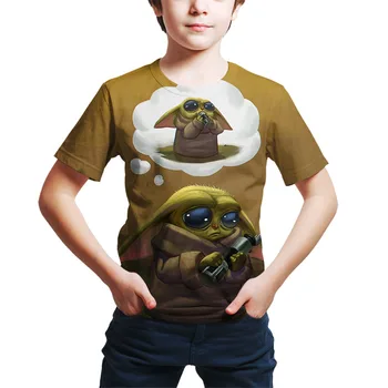 3D Baby Yoda Vaikiški marškinėliai Spausdinti Merginos Juokinga Drabužius Berniukų Kostiumai Vaikams iki 2021 m. Vasaros Viršūnes Mandalorian Grogu Bamblys Kūdikių Marškinėliai