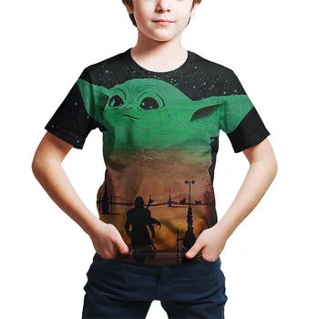 3D Baby Yoda Vaikiški marškinėliai Spausdinti Merginos Juokinga Drabužius Berniukų Kostiumai Vaikams iki 2021 m. Vasaros Viršūnes Mandalorian Grogu Bamblys Kūdikių Marškinėliai