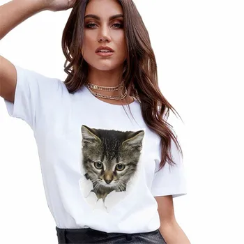 3D katė spausdinti marškinėliai, ponios atsitiktinis Harajuku trumparankoviai O-kaklo pigūs streetwear, 2021 m. vasaros nauji patogūs drabužiai