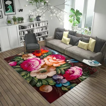3D Kinijos Gėlių Spausdinti kiliminė danga, Sofa daug Kilimų, Miegamojo Lovos Balkono Grindų Kilimėliai Namų Puošybai Zonos Kilimėliai 6 Dydžiai