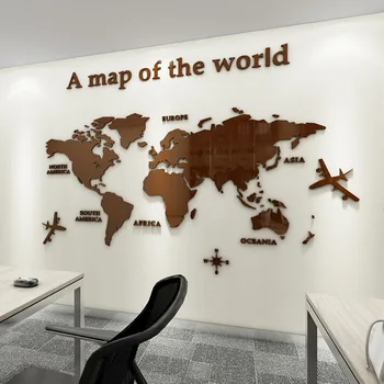 3D Pasaulio Žemėlapyje Siena Lipdukas Akrilo vientisa Spalva Crystal Miegamojo Sienos Su Gyvenamasis Kambarys Klasėje Lipdukai Biuro Dekoravimo Idėjos