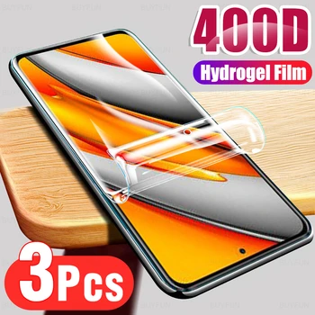 3Pcs 400D Hidrogelio Filmas Xiaomi Poco F3 Pro X3 X3 NFC M3 Ekrano apsaugos Poco F3 F 3 x3 pro X3 nfc M3 Apsauginės Plėvelės