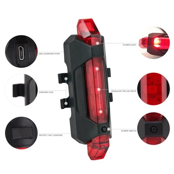 4 Režimai Dviračiais, Dviračių šviesos žibintas Galinis USB Įkrovimo Uodegos Šviesos Vandeniui LED Saugos Įspėjamoji Lemputė Kalnų Dviračio Šviesos