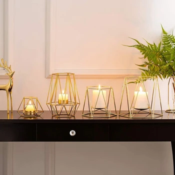 4 Vnt Metalo Geometrinis Dizainas Arbata Šviesos Votive Žvakės Laikikliai, Tuščiaviduriai Tealight Žvakių Laikikliai Vestuvių Namų Puošybai