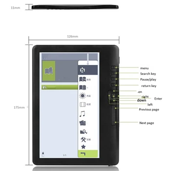 4GB Ebook Reader Smart su 7 Colių HD Ekranas, Skaitmeninis E-Knyga+Video+MP3 Muzikos Grotuvas Spalvos Ekrano ELECTSHONG