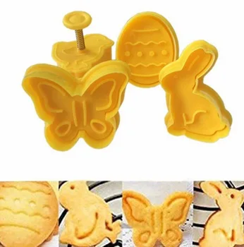 4PCs 3D Animaciją Pressable Sausainių Pelėsių Velykų Cookie Cutter Triušis Kiaušinių Drugelis Modelio Slapukas Virtuvėje, Kepant Konditerijos Bakeware