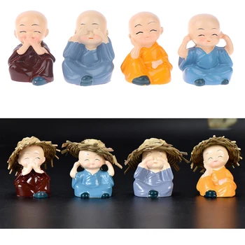 4pcs/set Mini Budizmas Mažai Vienuolis Kungfu Figūrėlės Automobilių Apdailos Amatų Namų Papuošalas Priedai