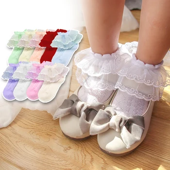 5 Porų, Vaikų pavasario vasaros naujųjų akių kvėpuojantis medvilnės kojinės nėrinių mergaičių šokio kojinės