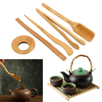 5 vnt/set Arbatos Ceremonijos Indus Nustatyti Bambuko arbatinis šaukštelis Adata Tweezer Įrašą Kiaurasamtis Tong Vamzdelis Nustatykite Mediniai Teaware