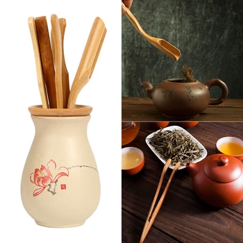 5 vnt/set Arbatos Ceremonijos Indus Nustatyti Bambuko arbatinis šaukštelis Adata Tweezer Įrašą Kiaurasamtis Tong Vamzdelis Nustatykite Mediniai Teaware