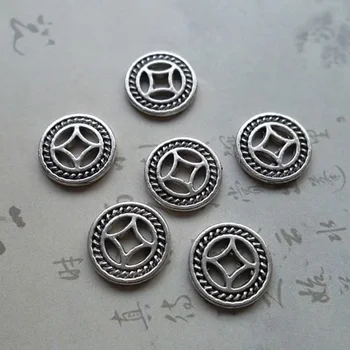 50pcs/daug Derliaus Tibeto Sidabro Moneta Forma Prarasti Tarpiklis 10mm Tuščiaviduriai Iš Varantys Plonas Atskyrimo Karoliukai Vietos 