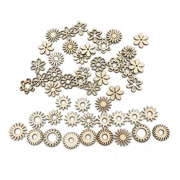 50pcs Medinių Gėlių Puošmenų, Įvairių Formų Medienos Išpjovos Formų Medinių Amatų Medienos Meno Apdailos Mygtukai