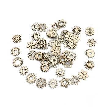 50pcs Medinių Gėlių Puošmenų, Įvairių Formų Medienos Išpjovos Formų Medinių Amatų Medienos Meno Apdailos Mygtukai