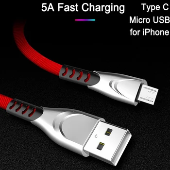 5A Kabelis USB Micro USB C Tipo Kabelis Greito Įkrovimo Raudona Mi Pastaba 9 Mi 9 A3 