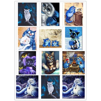 5D Diamond Siuvinėjimo Mėlyna Katė Gyvūnų Aikštėje Diamond Tapybos Kryželiu Rinkinys Deimantų Mozaikos Apdailos Kalėdų Dovana