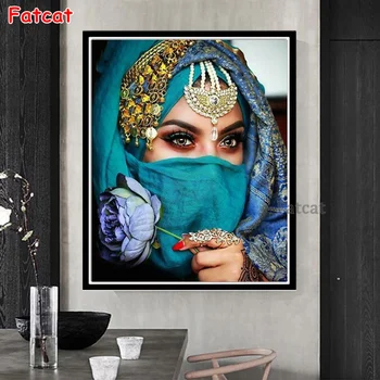 5D kvadratiniu turas Diamond gręžimo, Dažymo Šydas moteris gėlių arabų islamo iš kalnų krištolas, Deimantas Mozaikos Diamond Siuvinėjimo PP910