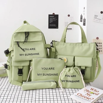 5Piece Nustatyti Kawaii Schoolbags už nepilnametės Moterys Kuprinė 2021 Drobės Keliauti Atgal pack Studentų sąsiuvinis Bookbags Schoolbags