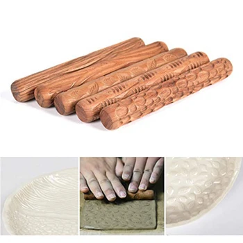 5VNT Keramikos Įrankiai, Medžio Drožyba, Keramika, Medžio Tekstūros Purvo Roller Įspaustas Reljefinis Raštas Reljefinis Lazdele Purvo Roll
