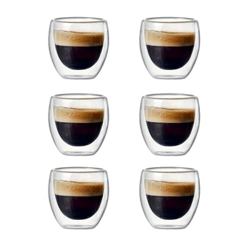 6 Komplektai, 80Ml Dvigubo Sluoksnio Tuščiaviduriai Stiklo Kavos Puodelį, Nustato Geriamojo Arbata, Kava, Geriamas Puodeliai
