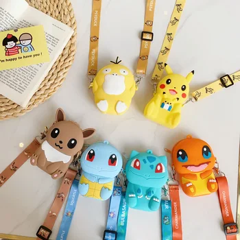 6 stilių Pokemon veiksmų skaičius, pečių maišą Pikachu Squirtle Bulbasaur Charmander minkšto silikono monetos rankinėje vaikų dovanų