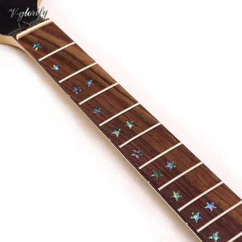 6 Styginių Elektrinės Gitaros Kaklo 24 Frets Kanados klevo medienos juoda galva Fingerboard su spalvų korpusai star padėties ženklai