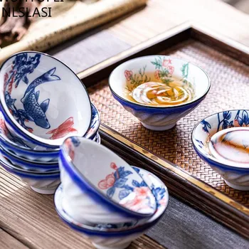 6 vnt. Rankų darbo Qinghua Porceliano Arbatos Puodelio ChaZhan Stabdžių Mastelio Retro arbatos dubenėlį Keramikos Spalvotų Master Cup Asmens Vieno Puodelio