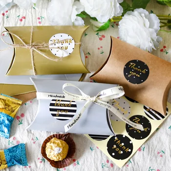 6sets Pagalvę dėžutė šokolado, Aukso, Sidabro Saldainių, Sausainių Kalėdų Vestuves baby Shower Samll Kraftpaper Dovanų Pakavimo Dėžutė