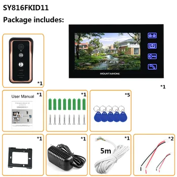 7 colių Jutiklinis Mygtukas Spalvotas Video Domofonas, Durys Telefono Sistema Su RFID Kortelių Skaitytuvas HD Doorbell 1000TVL IR-CUT Kamera
