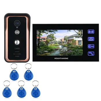 7 colių Jutiklinis Mygtukas Spalvotas Video Domofonas, Durys Telefono Sistema Su RFID Kortelių Skaitytuvas HD Doorbell 1000TVL IR-CUT Kamera