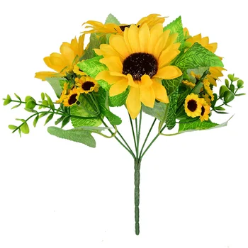 7 Filialas/Puokštė Geltona Šilko Saulėgrąžų Dirbtinės Gėlės, Namų Biuro Šalis Garden Hotel Vestuvių Dekoravimas