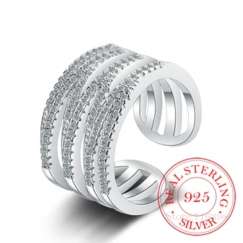 925 Sterlingas Sidabro Multi-layer Kristalų Piršto Žiedą AAA+ korėjos Tuščiaviduriai Linija Kubinių Žiedai, Moterų, Vyrų, Šaliai, Papuošalai Bijoux/fdafd